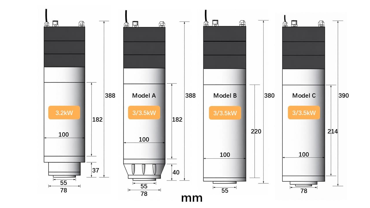 3.2kW / 3kW / 3.5kW ATC spindle dimensional drawing